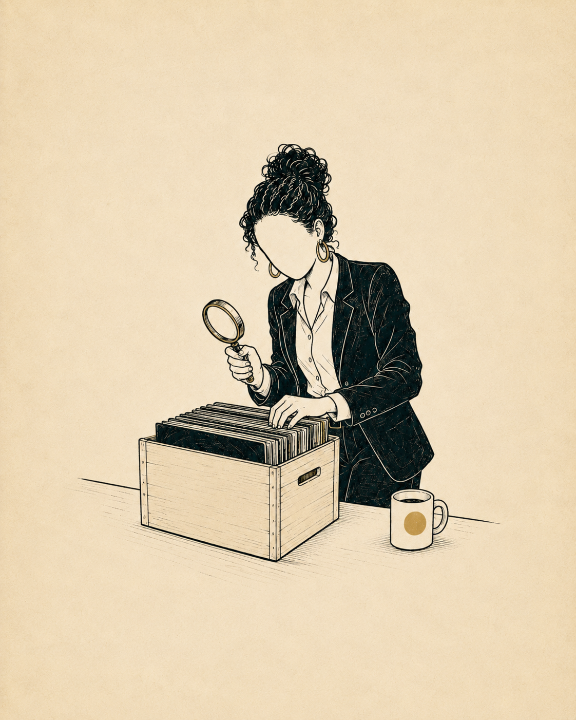 A woman searching through a vinyl record crate